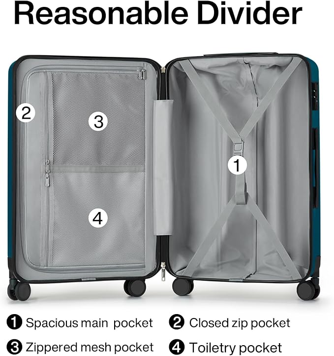 Hanke Luggage Sets 3 piece Carry On Luggage with Wheels PC Hard Shell Suitcases Lightweight Checked Travel Luggage Extra Large Travel Suitcase Woman Men 20/24/29 Inch(Caribbean Blue)