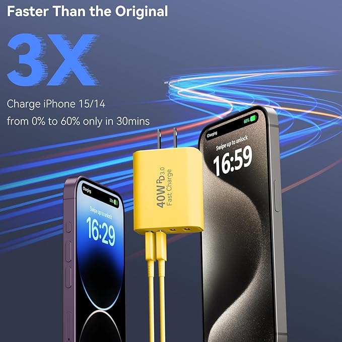 USB C Wall Fast Charger Block, 40W 4-Port Type C Chargers Fast Charging Blocks PD Power Charger Adapter+QC 3.0 USB Multiport Charger Brick for Phone 17/16/15/14/13/12 Pro Max, i-Pad, Galaxy S25-2Pack