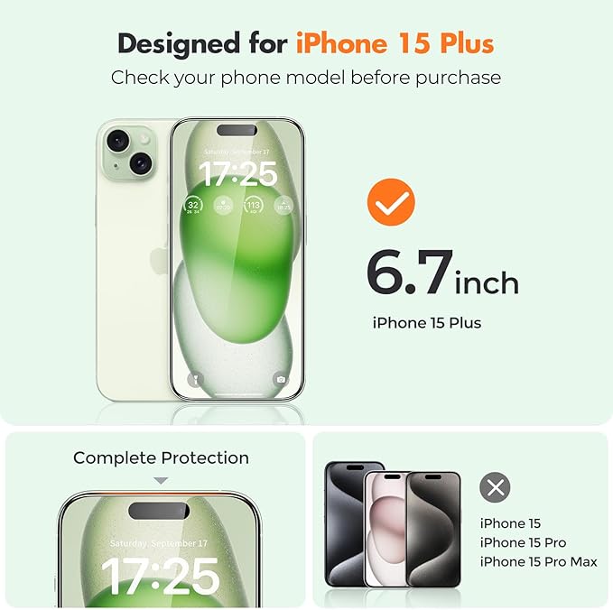 UNBREAKcable 3-Pack Screen Protector for iPhone 15 Plus, Double Shatterproof Tempered Glass [Easy Installation Frame] [9H Hardness] [99.99% HD Clear] [Case Friendly] for iPhone 6.7 inch