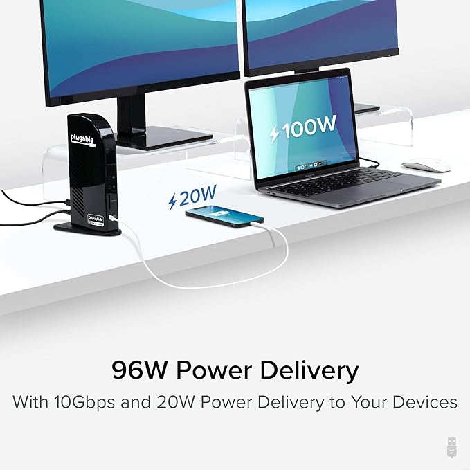 Plugable 13-in-1 USB C Docking Station 4K Triple Monitor with 100W Power Delivery | USB C Dock for Windows, Mac, ChromeOS, Thunderbolt | Driver Required | 3X HDMI and 3X DisplayPort (UD-ULTC4K)