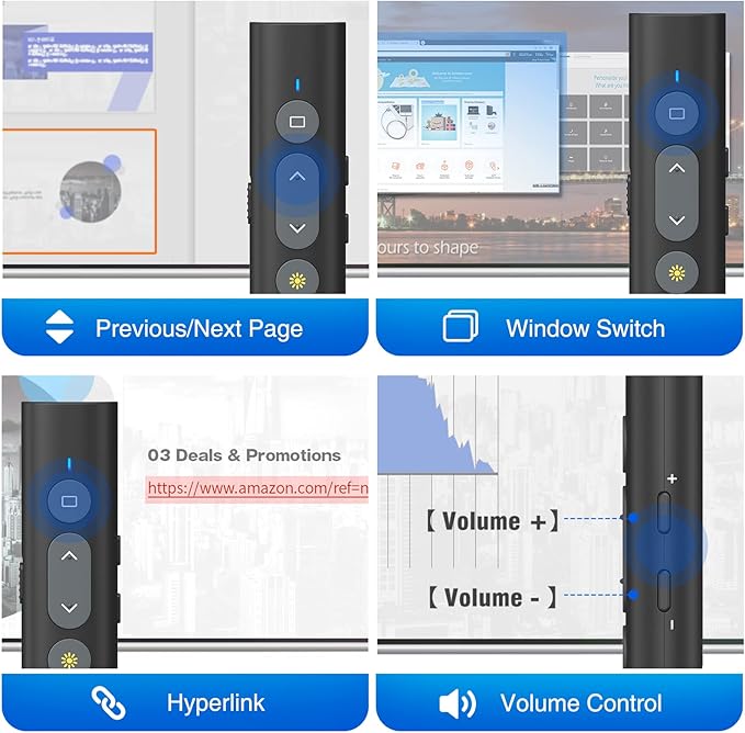 2 in 1 USB Type C Presentation Clicker with Laser Pointer, Wireless Presenter for PowerPoint Presentation PPT Clicker, 2.4GHz Presenter Remote Slide Advancer with Bright Red Laser Pointer