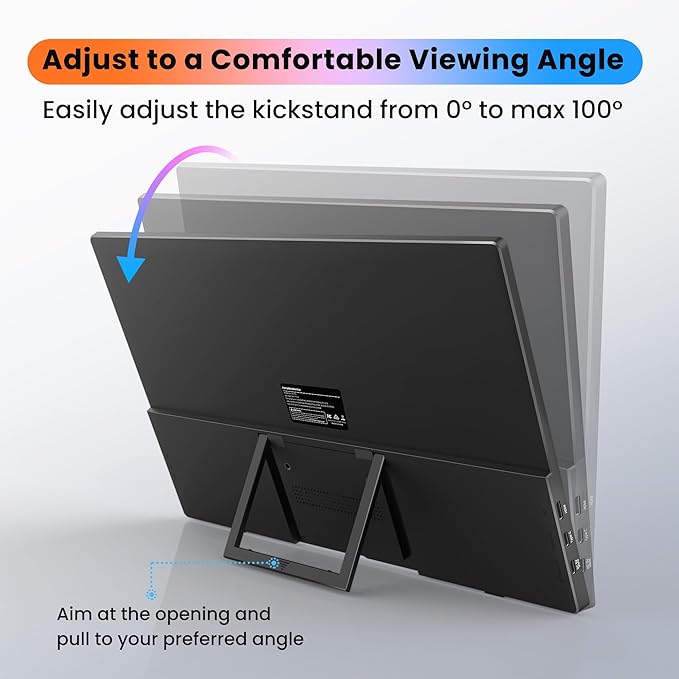 BIGASUO Portable Monitor for Laptop, 15.6'' FHD 1080P USB-C HDMI Travel Monitor, HDR IPS Ultra-Slim Portable Screen with Kickstand & Speakers, Extra Screen for Laptop PC MAC Phone PS4/5 Xbox Switch