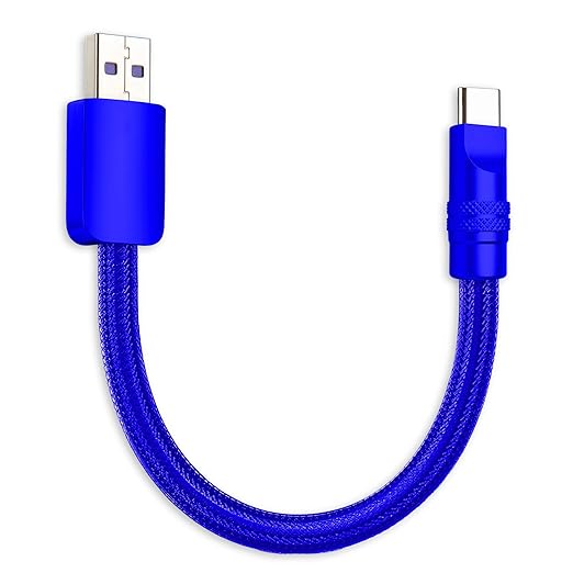 chubbycable Cute Chubby 120W Short USB C Cable Power Bank Fast Charging Cable Nylon Braided Charger Cord Compatible with iPhone 17-15 Series iPad, Dark Blue+Dark Blue, USB-A to Type-C, 0.82FT