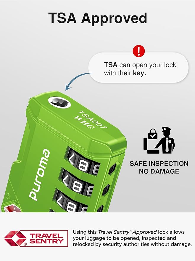 Puroma TSA Approved Luggage Locks, 2 Pack 4 Digit Resettable Travel Combination Code Lock with Zinc Alloy Body for Suitcase, Backpack, Laptop Bag, Gym Locker, Toolbox (Green)