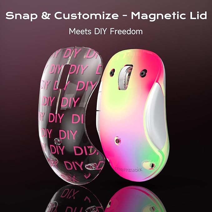 memzuoix 2.4G LED Wireless Mouse, Rechargeable Ergonomic Mouse with Detachable Cover, 1200 DPI Portable Optical Computer Mouse with USB Receiver for Laptop, PC, Desktop and MacBook, 5 Buttons-Pink