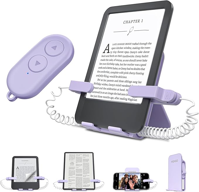 Remote Control Page Turner and Stand for Kindle Paperwhite Oasis eReaders,Clicker Page Turner Forward and Backward,Kindle Accessories for iPhone,iPad,Tablets Reading,Camera Video Record &Selfie