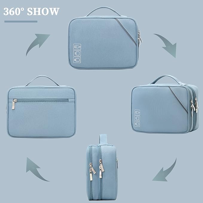 Lanola Universal Cable Organizer Electronics Accessories Cases for Cable, Charger,Power Bank, Phone, USB, SD Card,Memory Cards,Earphone,Flash Drive, Great for Travel and Business - Dark Blue