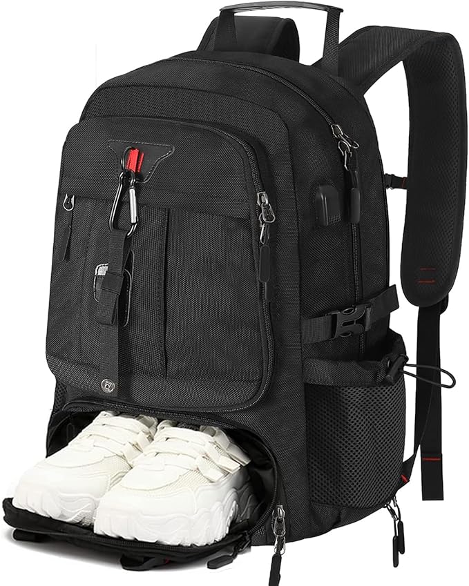 Travel Backpack for Men Women Airline Approved Anti Theft Carry on Backpack with Shoes Compartment USB Charging Port, Waterproof 60L Large Business Hiking Laptop Gym Bag for 17 Inch Laptop