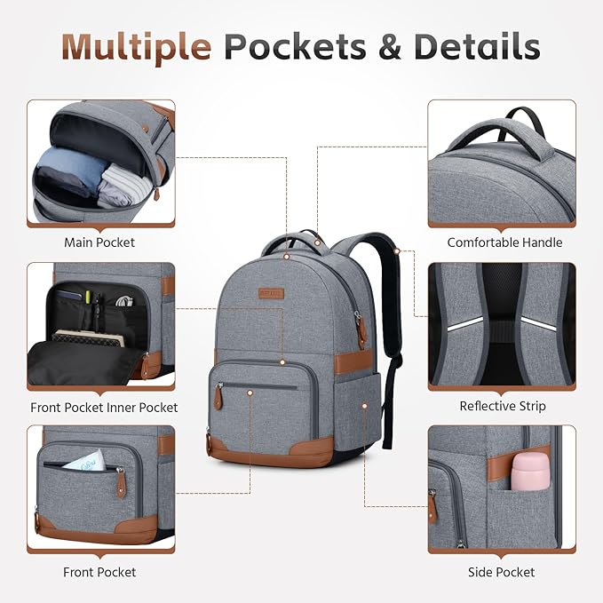 RealCool Laptop Backpack, 31L Travel Backpacks for Women Men, Fits up to 15.6-17 Inch,Water Resistant College Bookbag, for School Business Trip (Gray)