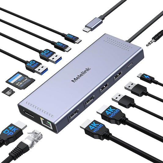 USB C Docking Station Dual Monitor, 14 in 1 Triple Display USB C Hub Multiport Adapter with 2 HDMI 4K,DisplayPort,PD Charging,Ethernet,6 USB C&A Ports,SD/TF, Laptop Docking Station for Dell/HP/Lenovo