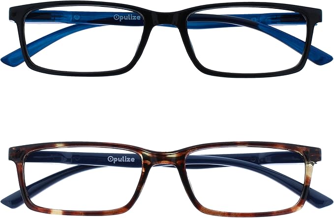 OPULIZE SEE Reading Glasses with Blue Light Blocking for Women and Men, Narrow Frame, Spring Hinges, Computer Gaming Glasses, Black,Brown +2.5 (Pack of 2)
