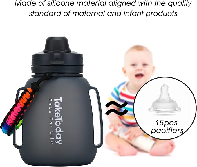 TakeToday Collapsible Water Bottles 40 OZ Motivational Water Bottle with Straw and Paracord Handle Silicone Sports Water Jug with Times Leakproof Large Water Bottle for Yoga Camping Outdoors