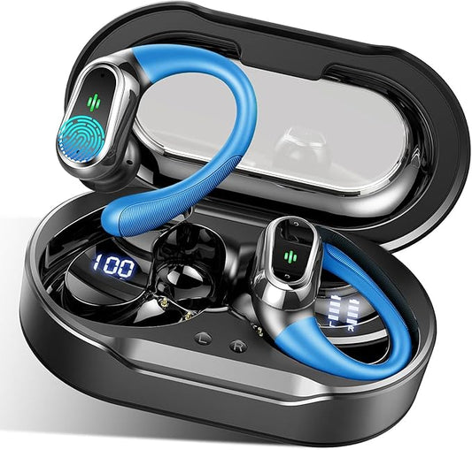 Wireless Earbuds, 2025 Bluetooth 5.4 Headphones Sport, Bluetooth Earbuds with ENC Noise Canceling Mic, 50H Stereo Wireless Headphones IP7 Waterproof with Earhooks, Dual LED Display for Workout/Running