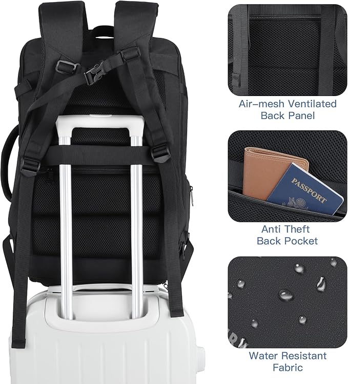 Carry On Backpack, 50L Travel Backpack, Luggage Backpack TSA Flight Approved Laptop Backpack for Men & Women, Large Expandable 40L Daypack Lightweight Business Weekender Bag, Black