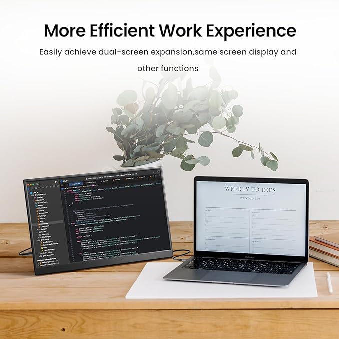 Yxk Portable Monitor 14 inch 2.2K QHD USB C HDMI Ultra-Slim IPS Travel Display & Speakers, HDR Plug&Play, External Monitor for Laptop PC, Phone,Mac