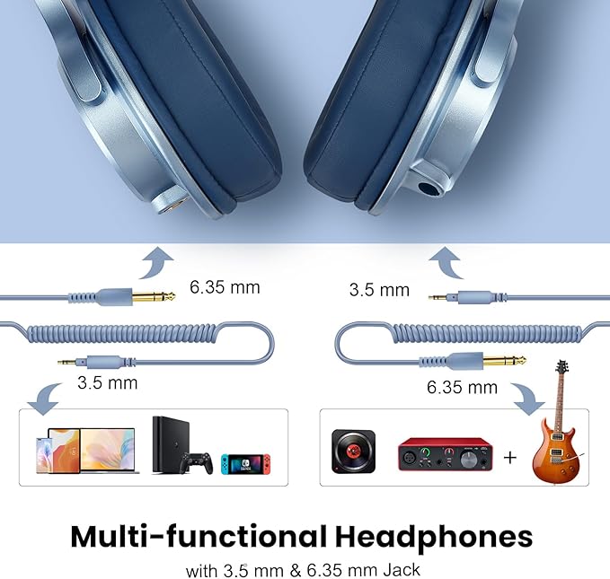 OneOdio A71 Hi-Res Studio Recording Headphones - Wired Over Ear Headphone with SharePort, Monitoring Mixing Foldable Headset with Stereo Sound, 3.5/6.35MM Jack for PC Computer DJ Guitar-Sky Blue