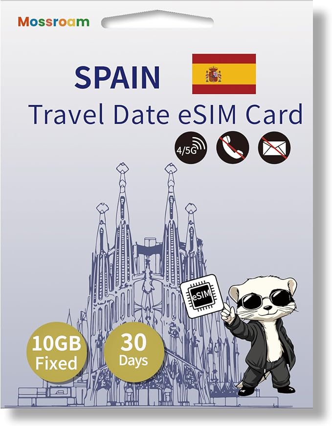 Spain eSIM Card: 10 GB High-Speed Fixed Data, 30 Days Prepaid Plan for Madrid, Hotspot Support | Ideal for Travel No Contract, No SIM Card,No Voice Call, No SMS