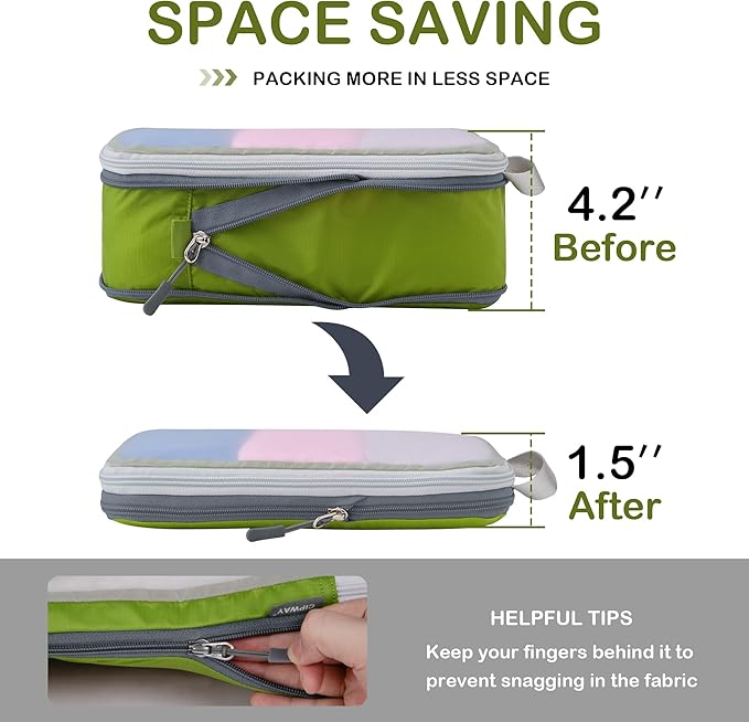 Cipway Compression Packing Cubes Mesh, Lightweight Luggage Organizer Bags with Laundry Bag,Toiletries Bag and Shoe Bag, Travel Essentials for Carry on Suitcase（8 Pcs,Green）
