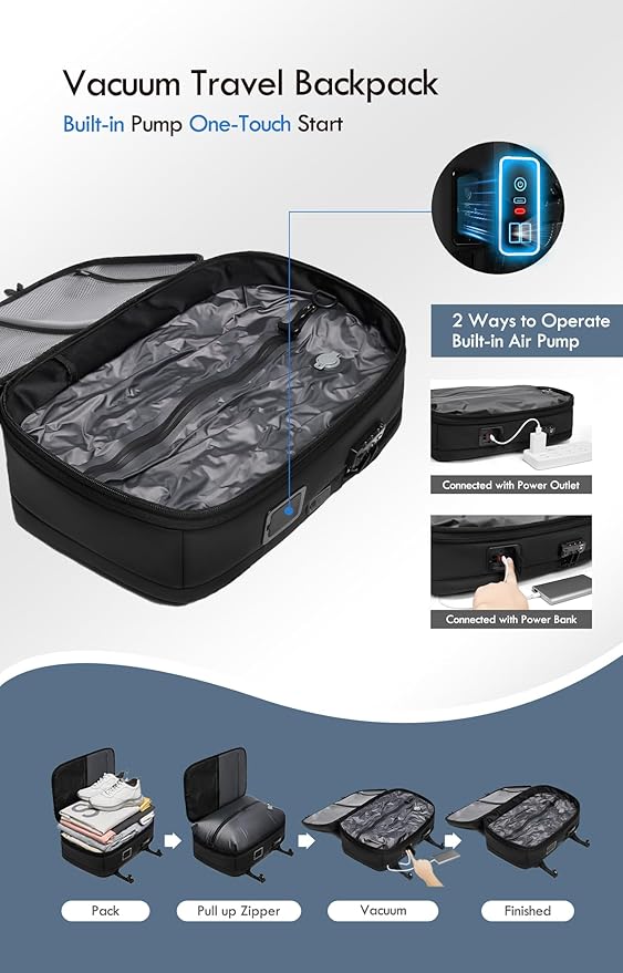 Vacuum Seal Backpack Travel with Built-in Pump 80L Expandable Travel Backpack with Vacuum System, TSA Lock Water Resistant Carry-On Backpack