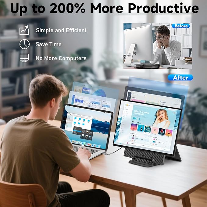 Portable Monitor 23.8" 100Hz for Work Gaming, 1080P FHD IPS Laptop Screen Extender with Rotable Stand & VESA, Laptop Monitor Extender USB-C HDMI Plug-Play for Mac Windows PS4/5 Switch Xbox Phone Pad