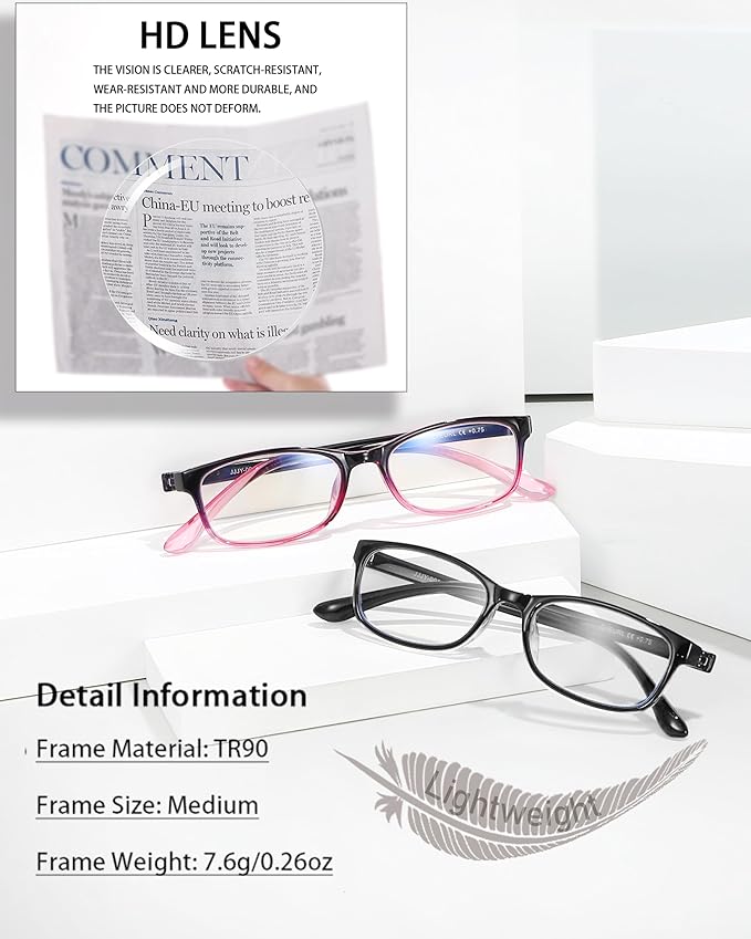 EYEURL 2 Pack Reading Glasses Blue Light Blocking Readers for Women-TR90 Lightweight Computer Reading Glasses Stylish Rectangular Frames Eyeglasses+0.5