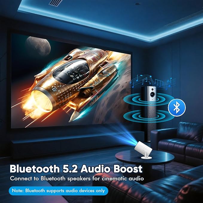 [Google Play Store & Voice Control] WISHOLY Mini Projector with WiFi and Bluetooth, Built-in Streaming Apps, Portable Movie Projector with 180° Rotatable for Outdoor, Home Theater, Movie Night