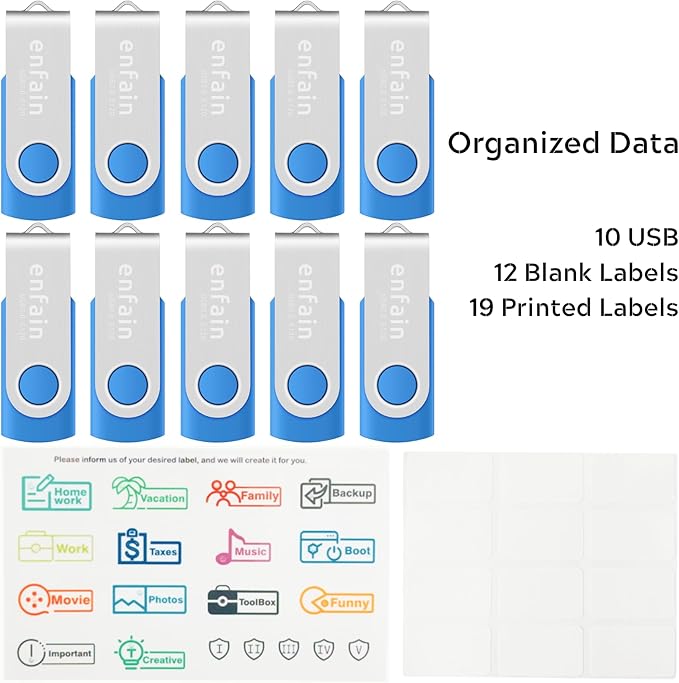 10-Pack 1GB USB 2.0 Flash Drives - Bulk Blue Thumb Drives for Data Storage, School, Office