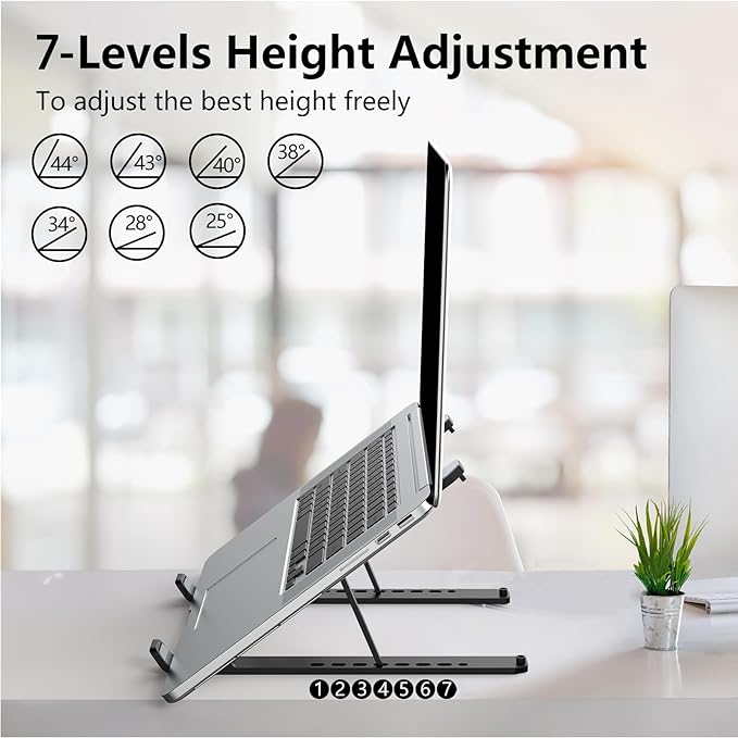 Laptop Stand for Desk, Adjustable Laptop Riser ABS+Silicone Foldable Portable Notebook Holder, Ventilated Cooling Notebook Mount Computer Stand for 10-15.6” Laptops,Tablets-Black