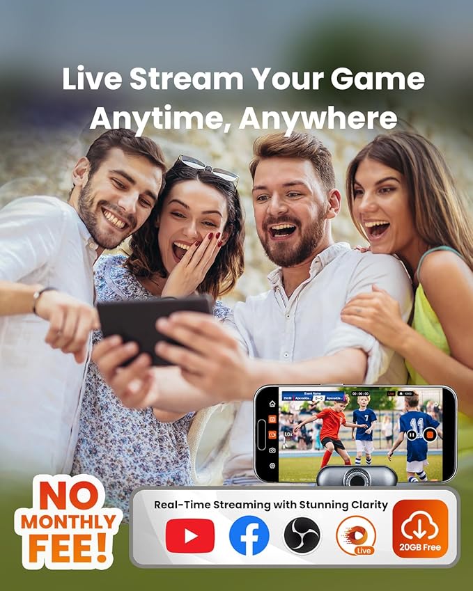 Chameleon AI Auto Sports Action Camera - 4K 60FPS Soccer Camera and Basketball Tracking Camera for Team Sports, Live Streaming, No Subscription, Works with iOS & Android (Lava Graphite)