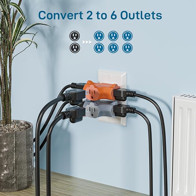 K KASONIC - 3-Outlet Grounding Adapter, [UL Listed] Plug Extender, Heavy-Duty Grounded Power Tap - 3 Pack (Multi-Color)