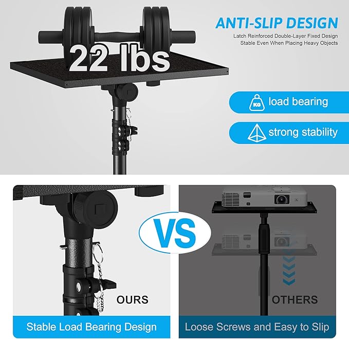 Projector Stand Tripod, Laptop Tripod Stand Adjustable Height from 23.5 to 63.5 inches with Gooseneck Phone Holder, Laptop Floor Stand for Office, Home, Stage, Studio, DJ Racks Holder Mount