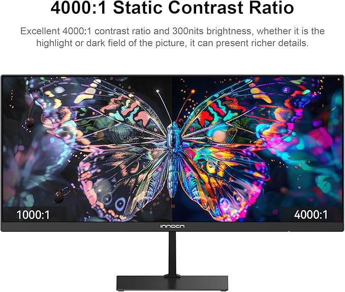 INNOCN 23 Inch Widescreen Computer Monitor WFHD 2560 x 1080p HDMI DisplayPort PC Monitor, Tilt Adjustable, Eye Care, Black