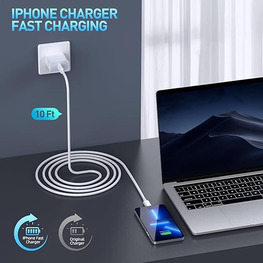 Fast Charger iPhone,iPhone Charger Fast Charging[Apple MFi Certified]3Pack Apple Charger USB C Wall Charging Block 10FT Long USB C to Lightning Cable Cord for iPhone14 Pro Max/13/12 Mini/11/XR/XS/X/SE