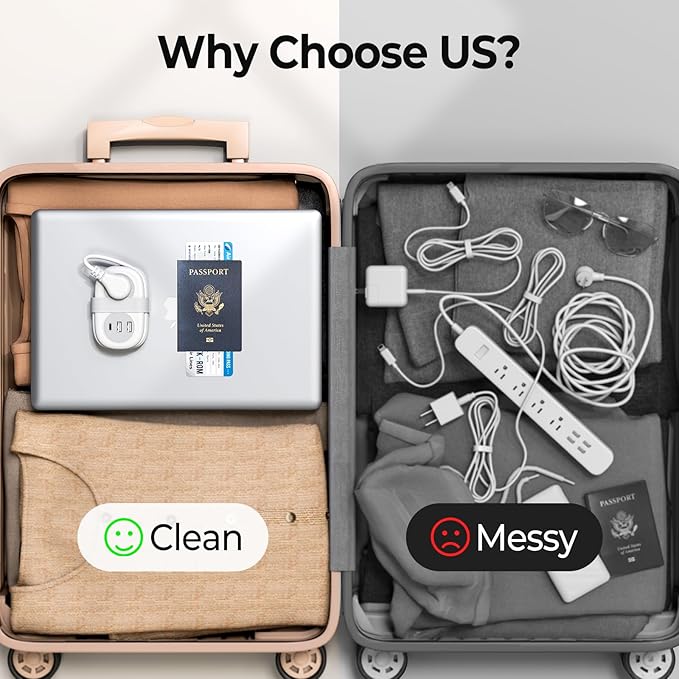 ORICO Travel Power Strip, 3.7FT Small Extension Cord, Portable Power Strip Flat Plug with 2 AC Outlets 3 USB Ports (1 USB C), Multi Plug Extension Cord for Travel, Cruise, Office, Hotels