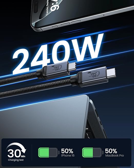 Silkland 80Gbps USB 4 for Thunderbolt 5 Cable 1.6FT, up to 120Gbps Bandwidth for Dual 8K, 240W PD 3.1 Charging, Braided USB C Data Cable Compatible for Thunderbolt 4/5, SSD, MacBook Pro,iPhone 17,Dock