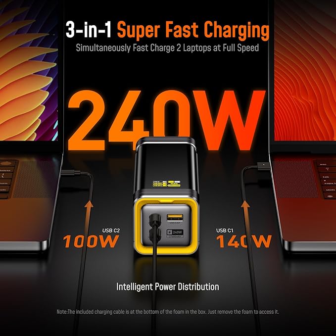 AOHI 240W Laptop Power Bank 27600mAh Portable Fast Charger (99.3wh), Airline-Compliant, 140W PD 3.1 Large Battery Pack The Future Starship for MacBook, iPad iPhone 16 Pro Max,Galaxy,Steam Deck, Grey