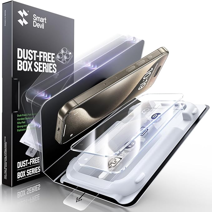 SMARTDEVIL 3 Pack Screen Protector for iPhone 15 Pro, Bubble-and-Dust-Free Box, HD Tempered Glass, Military Grade Shatterproof & Ultra Durable, Easy Installation