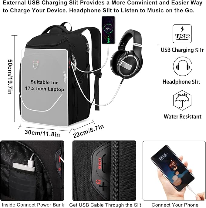 Travel Laptop Backpack, Anti Theft Backpack for Men and Women with USB Charging Port Business Computer Backpack Bag (Black 2811-17 Inch)