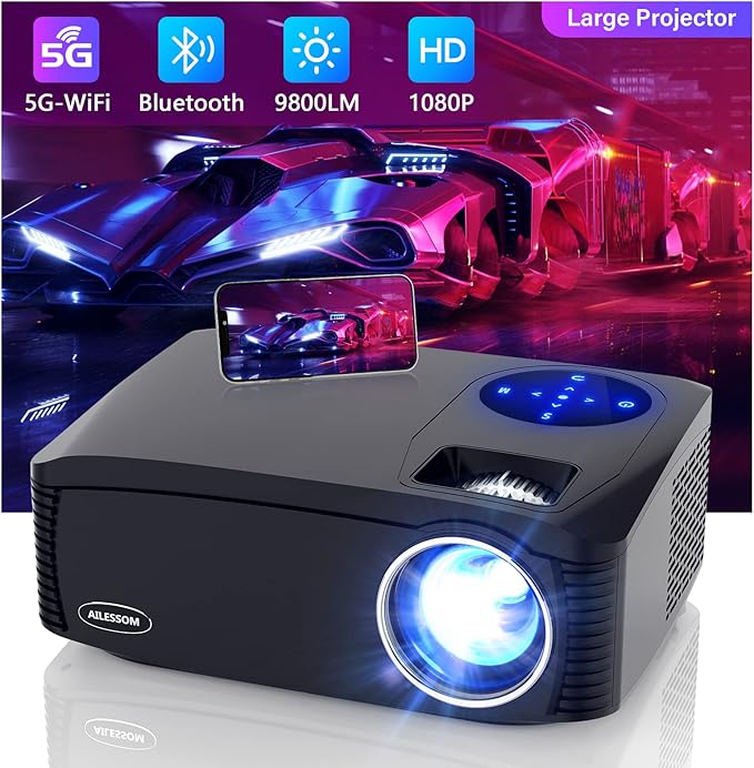 Native 1080P 5G WiFi Bluetooth Projector, AILESSOM 20000LM 450" Display Support 4K Movie Projector, High Brightness for Home Theater and Business, Compatible with iOS/Android/TV Stick/PS4/HDMI/PPT/USB