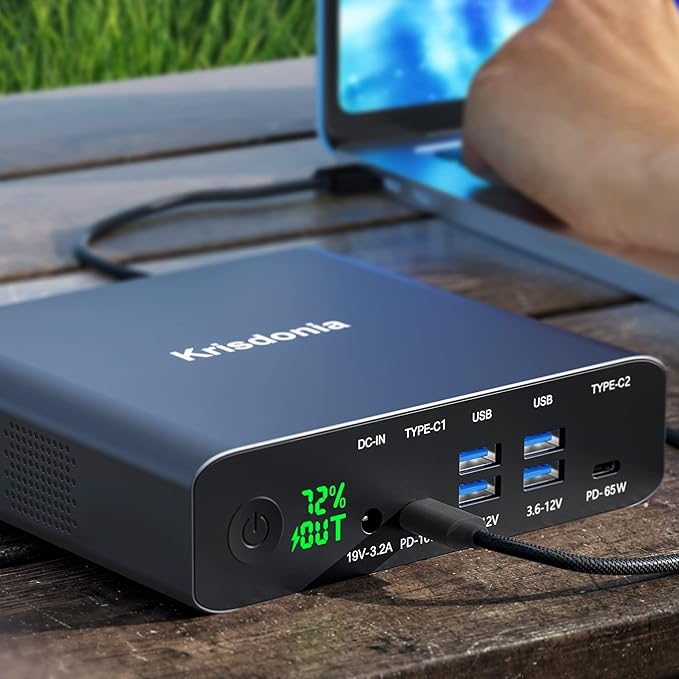 Krisdonia PD 100W Power Bank, 32000mAh Portable Laptop Charger [PD 3.0 100W & 65W Dual USB-C Ports + Quick Charge QC 3.0 Four Ports] for MacBook, Dell, HP, iPad, iPhone, Samsung, Switch and More