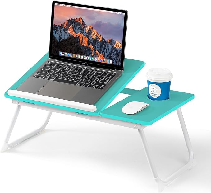 Laptop Desk for Bed Couch, Adjustable Foldable Bed Table with Cup Holder, Breakfast Serving Tray, Portable Laptop Lap Desk Stand for Working Reading Writing Eating Gaming (Blue)