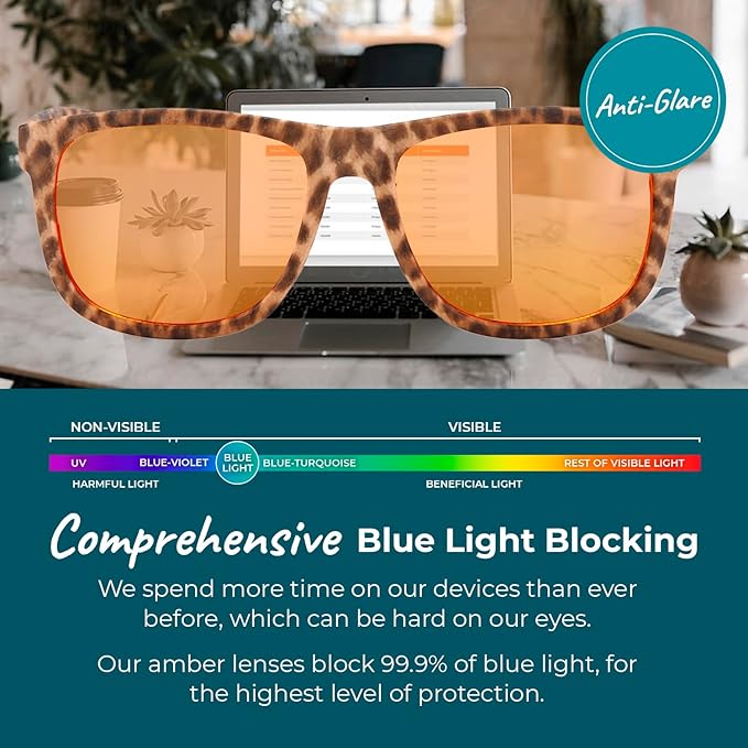 Blue Light Blocking Glasses for Women + Men - Better Sleep + Anti Eye Strain Protection - Computer Screens & Gaming