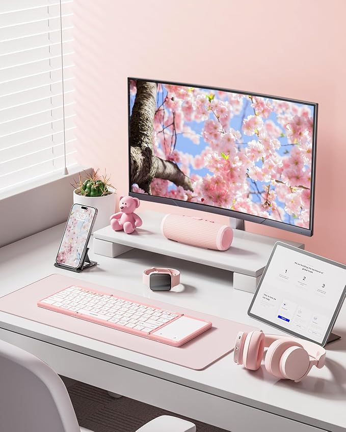 Samsers Foldable Bluetooth Keyboard with Touchpad, Full-Size Wireless Portable Travel Folding Keyboard for iOS Android Windows Mac OS, Support 3 Devices (BT5.1 x 3), Pink