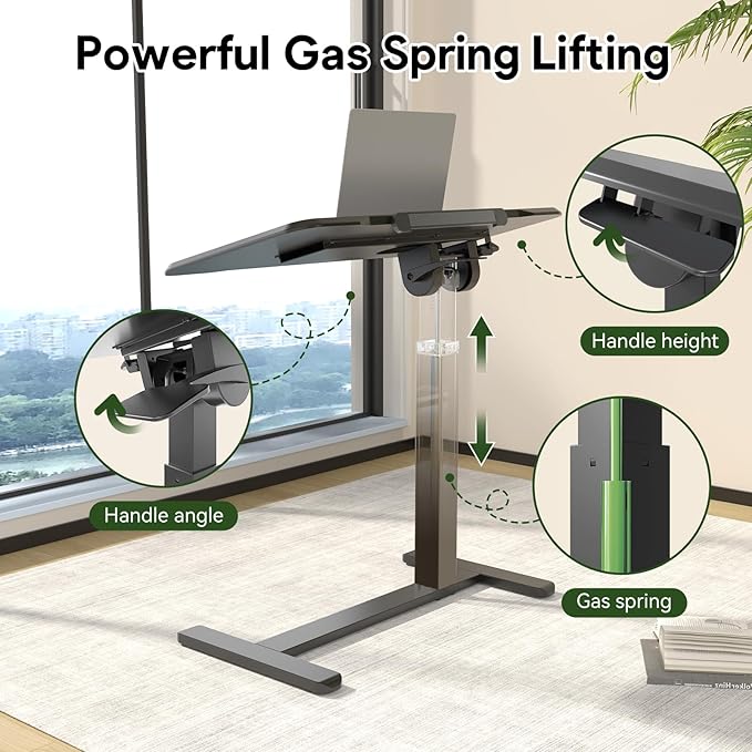 Rolling Laptop Desk, Mobile Standing Desk Height Adjustable, 180° Tiltable Overbed Bedside Table, Portable Computer Desk with Wheels, Foldable Laptop Cart for Home Office, Black