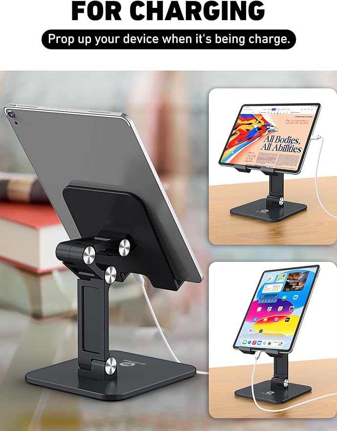 OCYCLONE Tablet Stand Compatible with iPad Holder for Desk, FoldableTablet Holder Portable Monitor Stand - Black