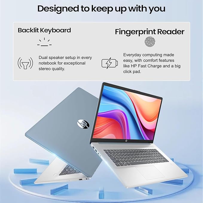 HP 17.3" Business Laptop, 17.3" HD+ Touchscreen, AMD Ryzen 5 7430U, 16GB RAM, 2TB PCIe SSD, Backlit Keyboard, Fingerprint Reader, Webcam, HDMI, Wi-Fi 6, Windows 11 Pro, Blue