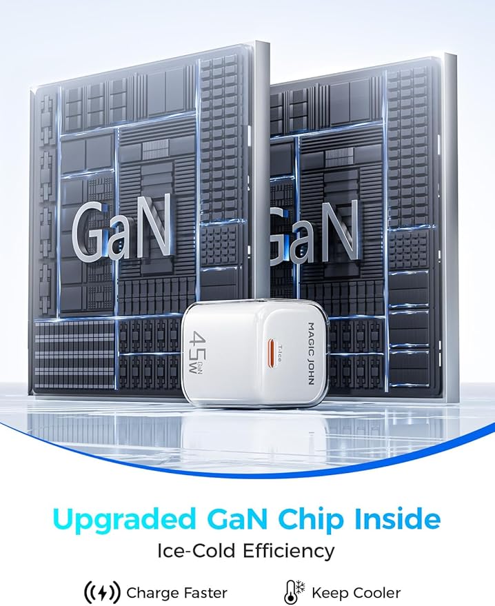 MAGIC JOHN 45W USB C Charger Block, Ultra-Fast Charging for iPhone 15/16/17 & More, Compatible with iPhone, iPad, Samsung, and Other USB C Devices White