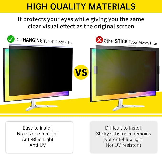 21.5 Inch Computer Privacy Screen for 16:9 Computer Monitor, Anti-Blue Light Monitor Privacy Screen Filter, Anti-UV Computer Screen Privacy Shield