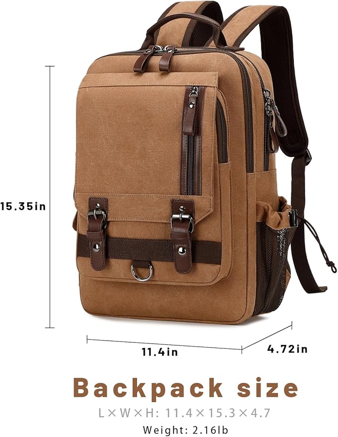 Lanola Water-resistant Canvas Backpack with Anti-Theft Pocket, Daypacks Fits 15.6 Inch Laptop for Men Perfect for Work, Travel, Daily Use (Black)