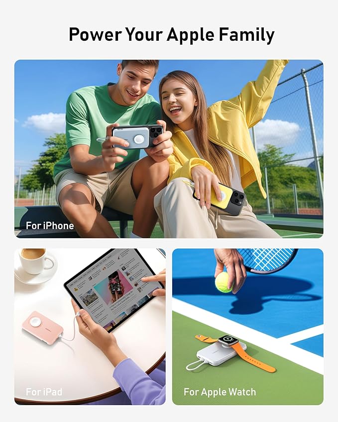 VEGER Portable Charger with Built in Removable Cable for iPhone, 20W Fast Charging Slim Power Bank, 10000mAh USB C Battery Pack Travel Essential Compatible with iPhone, Android, Apple Watch-White